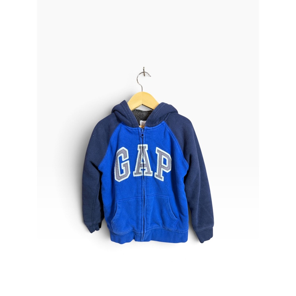 Gap Kids Boys Size S 6-7 Blue Sherpa Lined Full Zip Arch Logo Hoodie Jacket